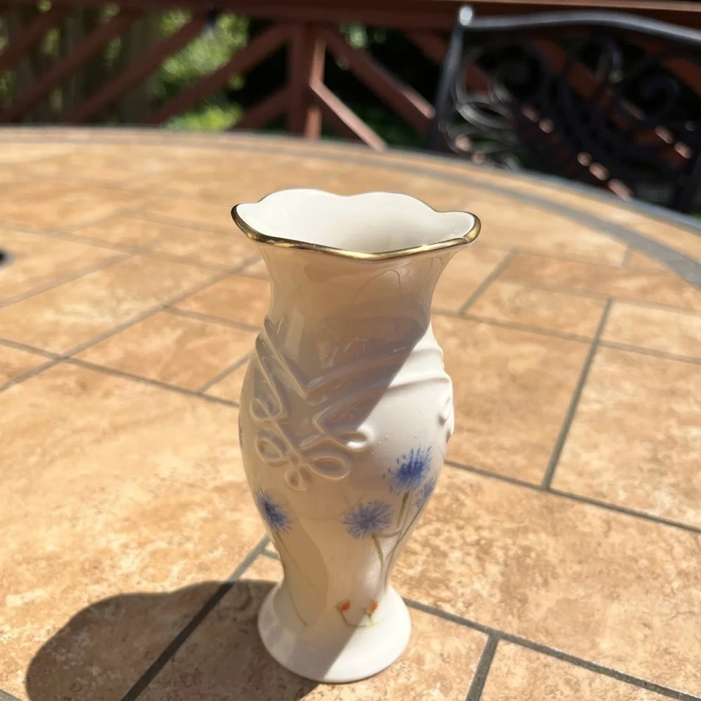 Lenox bud vase with painted cornflowers